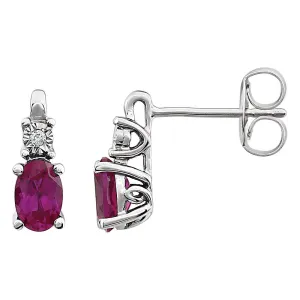 14k White Gold Created Ruby & .02 CTW Diamond Accented Earrings
